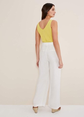 Phase Eight Aaliyah Linen Wide Legs Trousers White Canada | CLSYQM-563